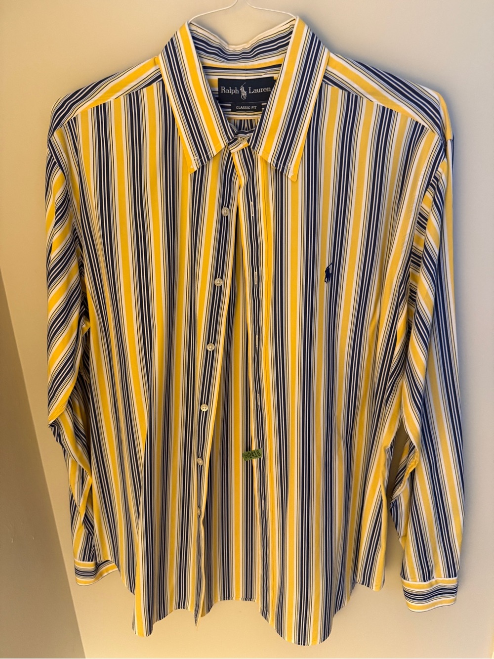 Ralph Lauren Yellow and Navy Vertical Stripe Button-Down Shirt